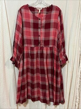 NWOT MATILDA JANE Women’s Dress - Terra Cotta, Brick Red, Cream Plaid - Pockets
